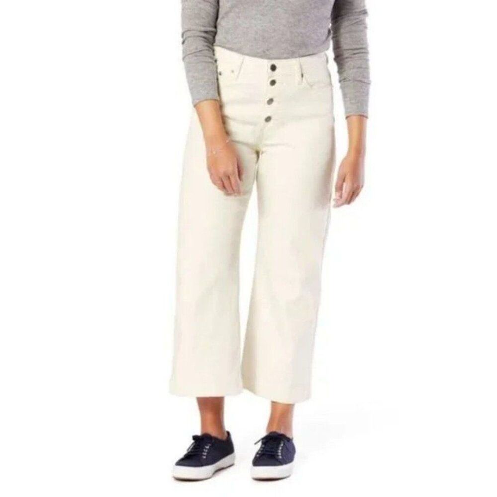 Levi Strauss Women's High Rise Wide Leg Crop Button Fly Off White Denim Size 14 - Picture 3 of 12